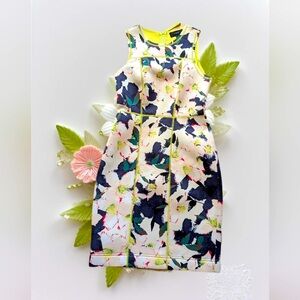 J. Crew White Floral Sleeveless Mini Dress with Navy and Lime Accents